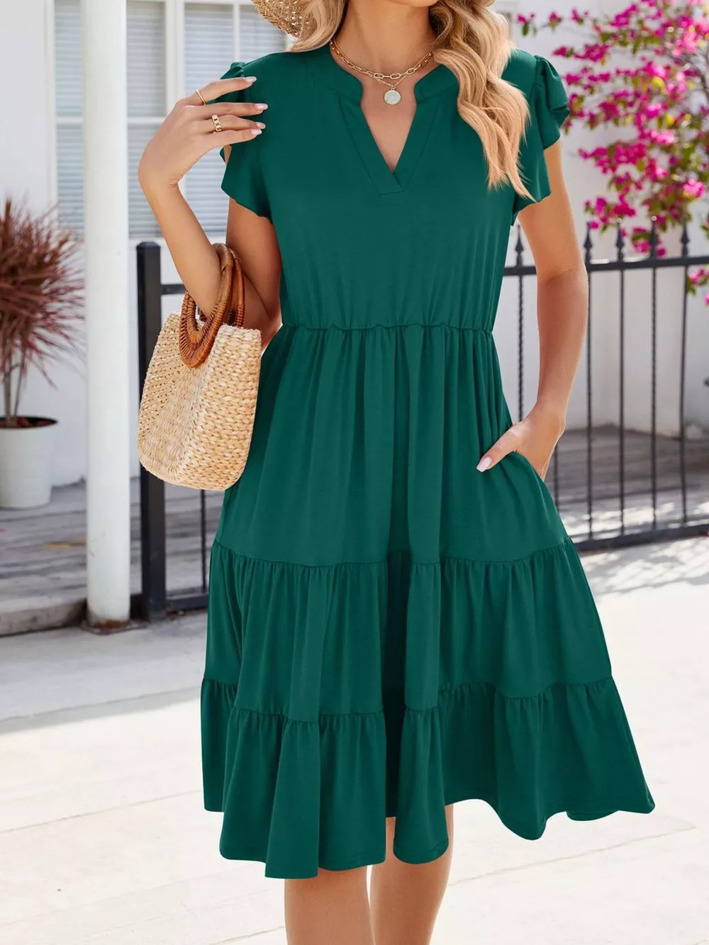 Ruffled Notched Tiered Midi Dress, image 25
