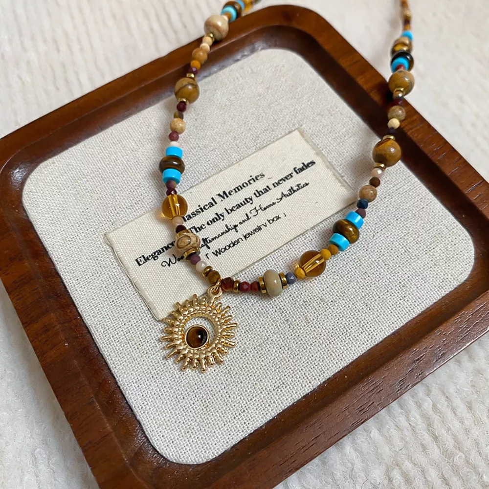 Multi-Color Beaded Sunflower Pendant Necklace, image 6
