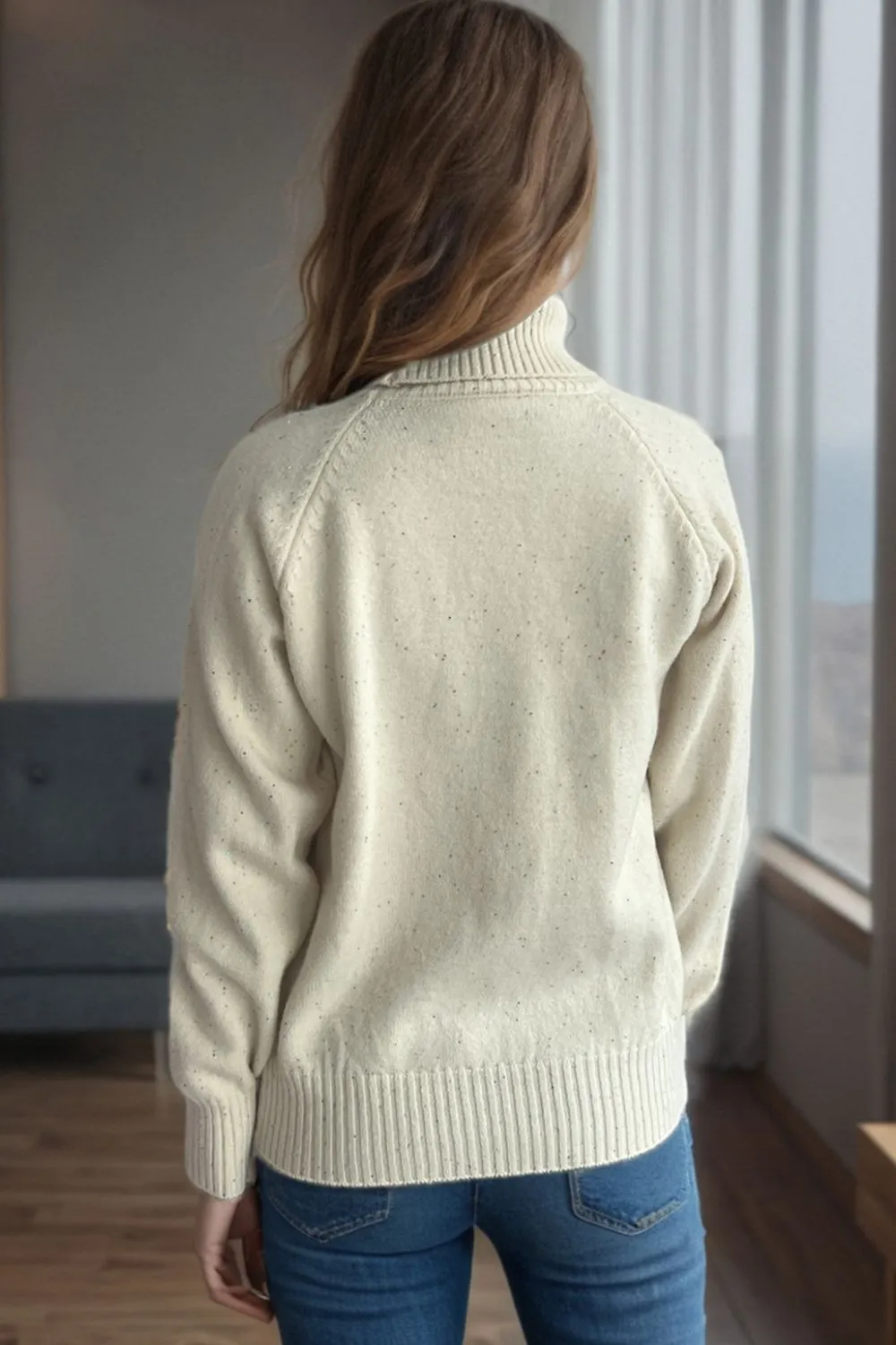 Ribbed Turtleneck Raglan Sleeve Sweater, image 4