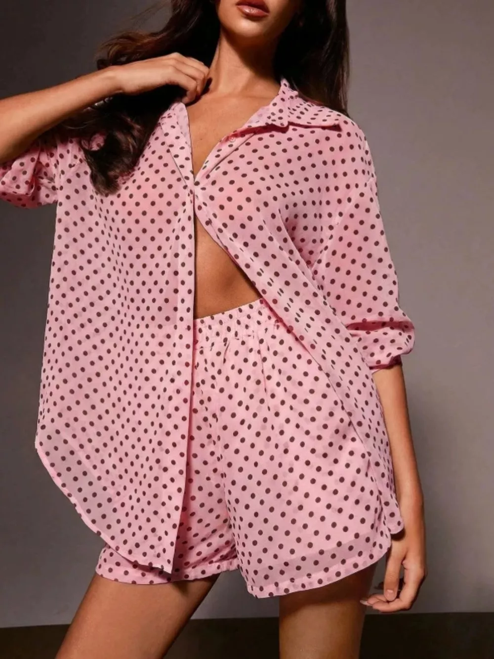 Polka Dot Button Up Shirt and Shorts Set, image 11