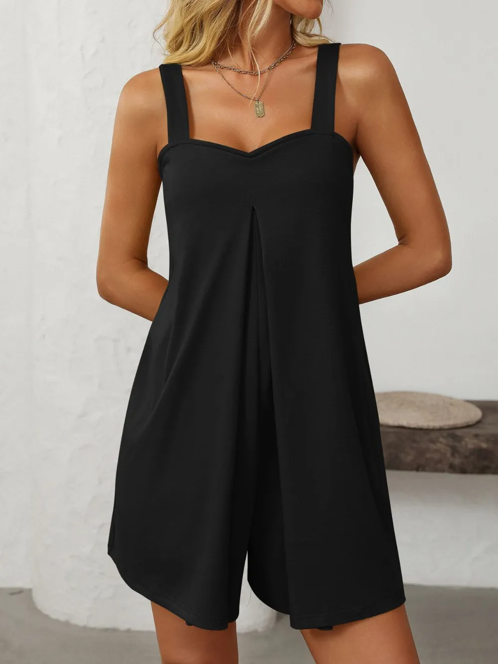 Sweetheart Neck Wide Strap Romper with Pockets, image 21