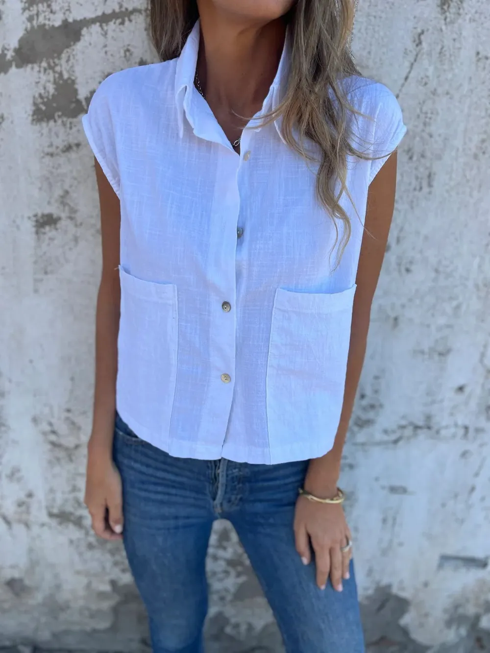 Full Size Textured Button-Front Sleeveless Shirt Plus Size, image 17