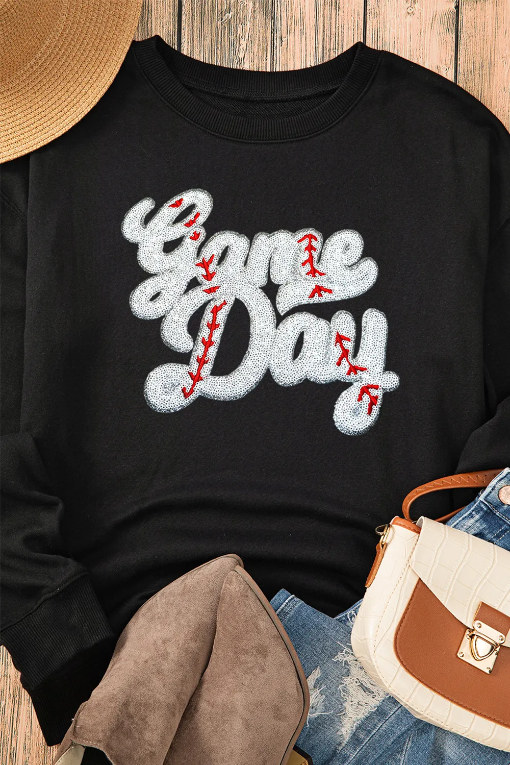 Letter Graphic Round Neck Long Sleeve Sweatshirt, image 6