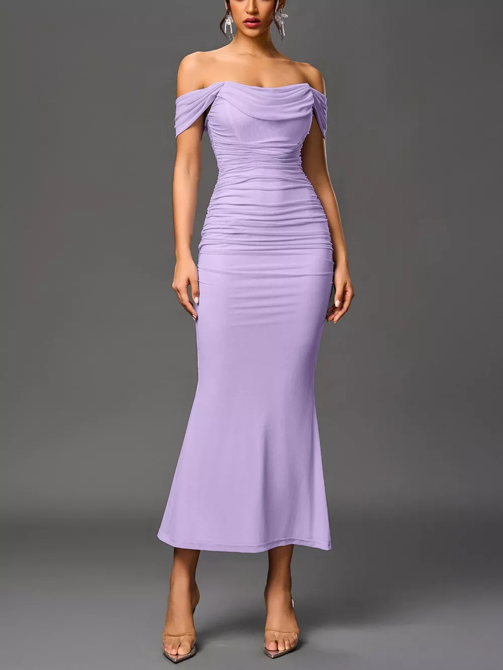 Off-Shoulder Ruched Mermaid Maxi Dress, image 26