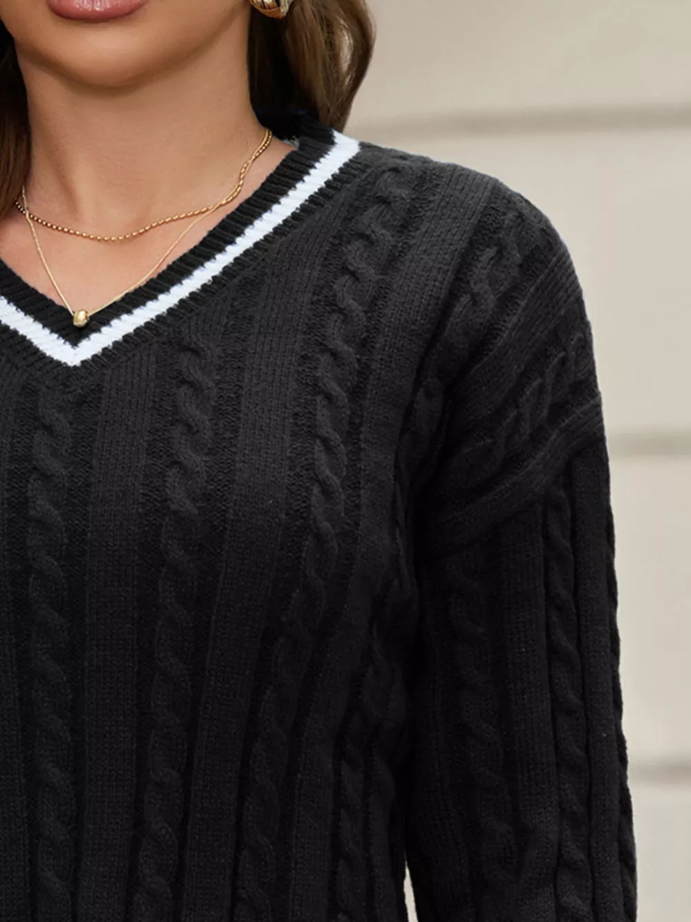 Classic Cable Knit V-Neck Sweater, image 8