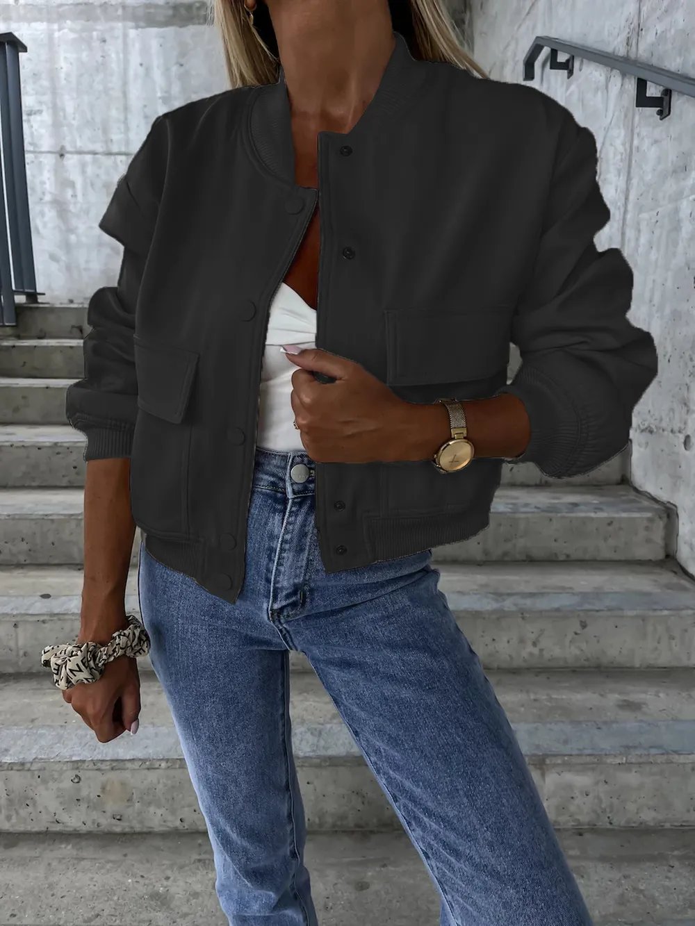 Baseball Collar Dropped Shoulder Jacket, image 15