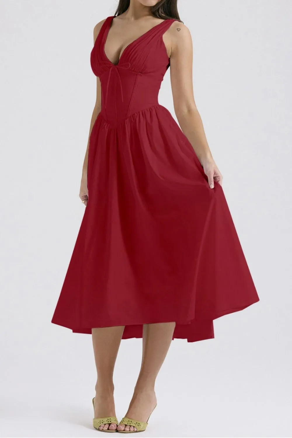 Ruched V-Neck Sleeveless Dress with Pockets, image 15