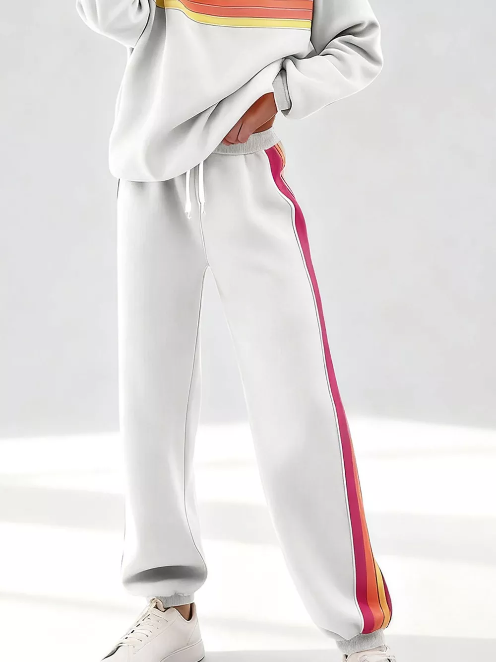 Striped Round Neck Sweatshirt and Pants Set, image 19