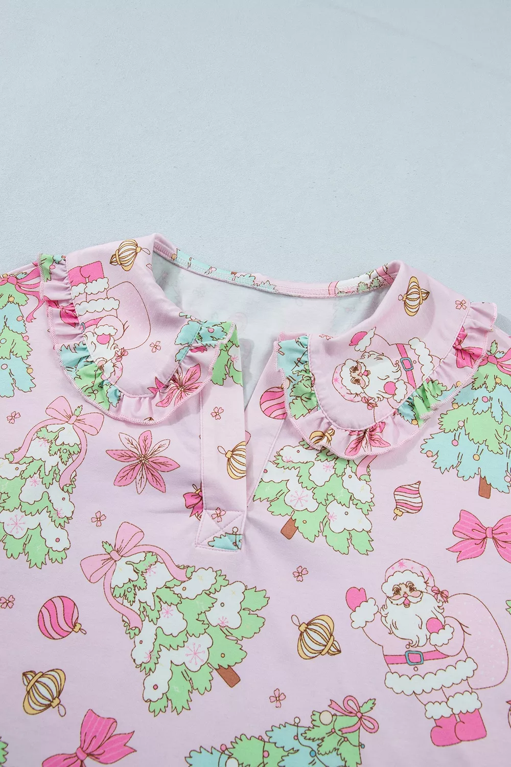 Christmas Print Button Front Long Sleeve Lounge Set, image 8