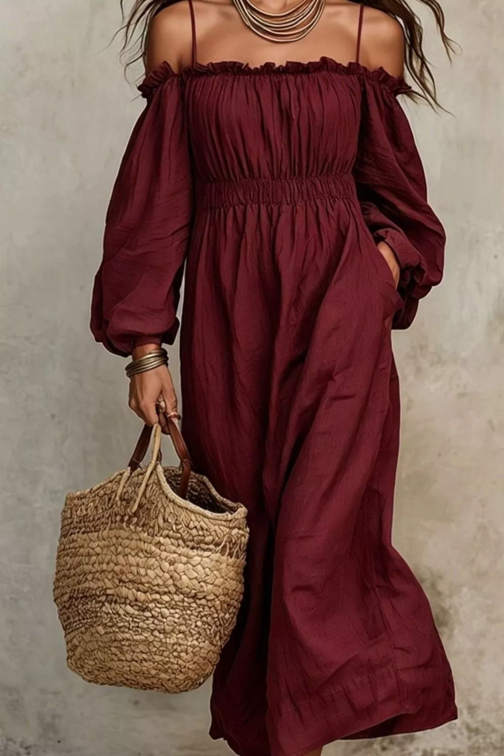 Spaghetti Strap Balloon Sleeve Dress, image 9