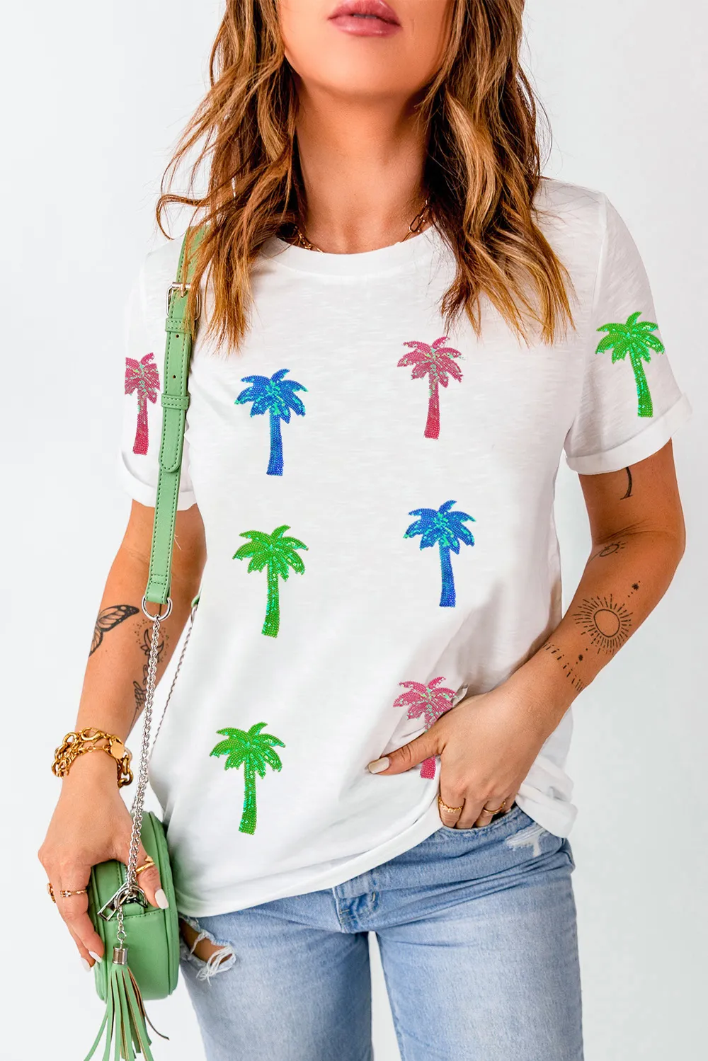 Coconut Palm Round Neck Short Sleeve T-Shirt, image 4