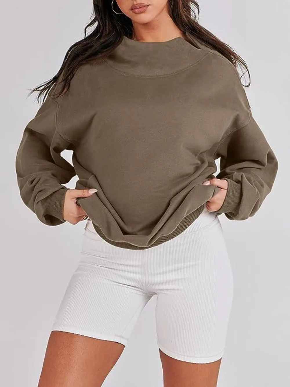 Mock Neck Drop Shoulder Long Sleeve Sweatshirt, image 4