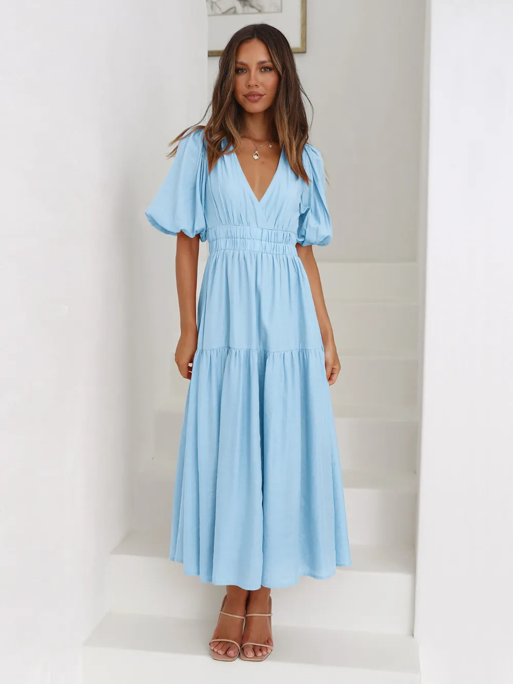Surplice Half Puff Sleeve Midi Dress, image 11