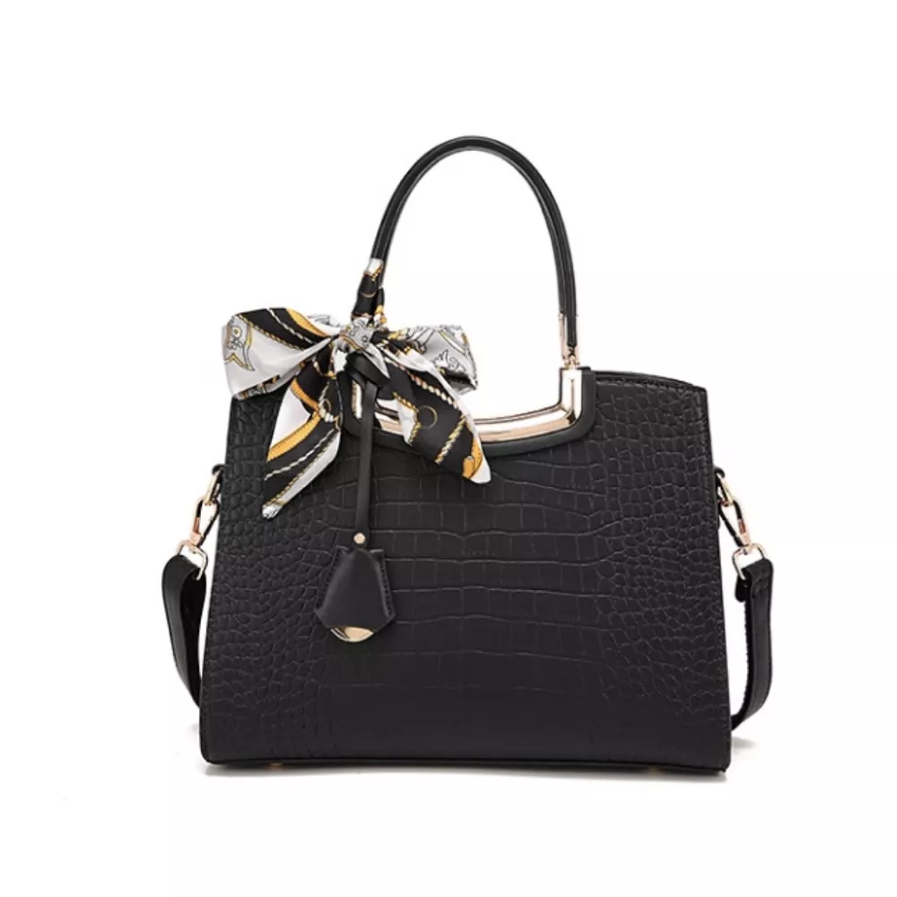 Crocodile Embossed Leather Top Handle Handbag, image 3