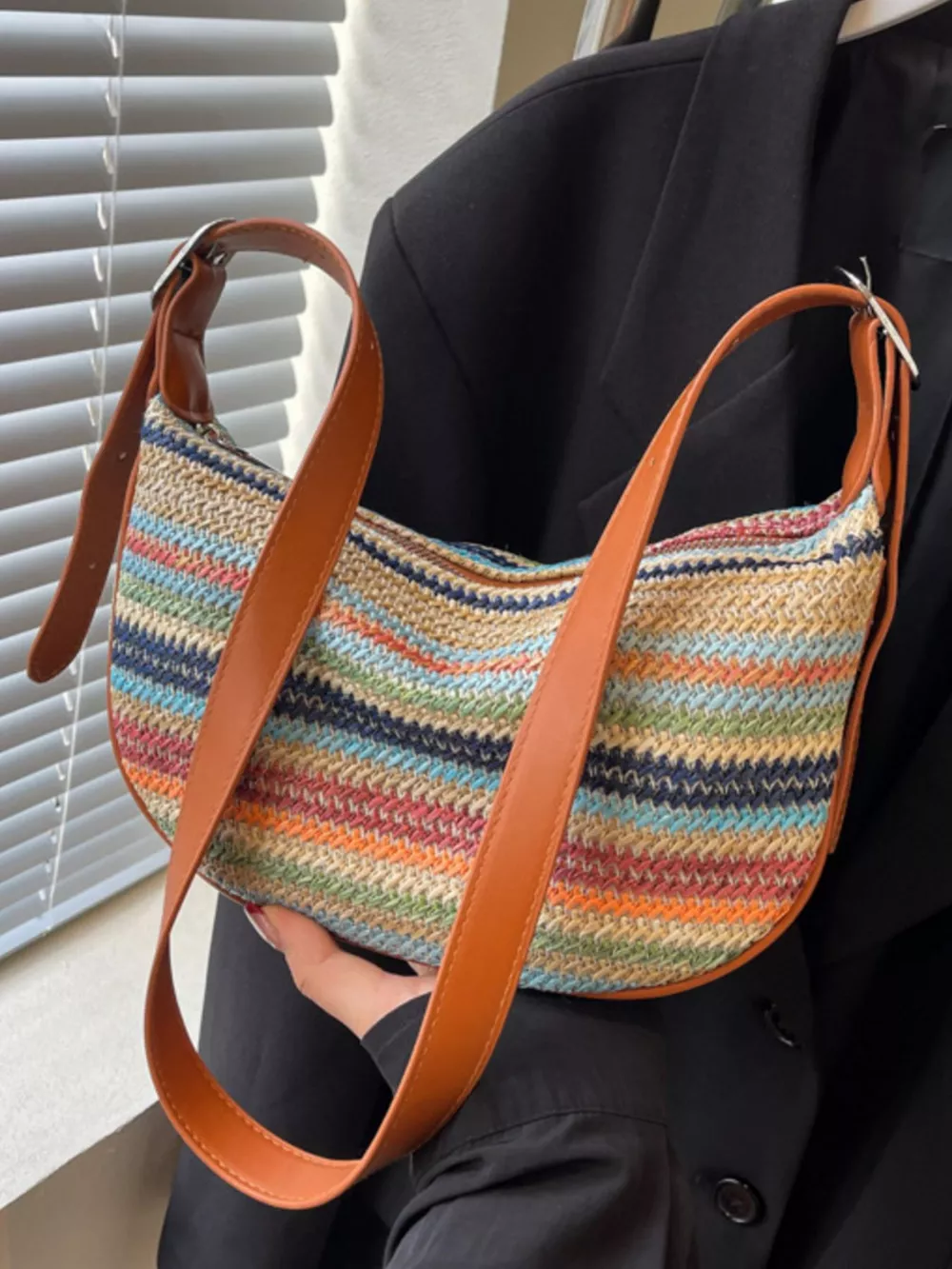 Striped Woven Crossbody Bag, image 6