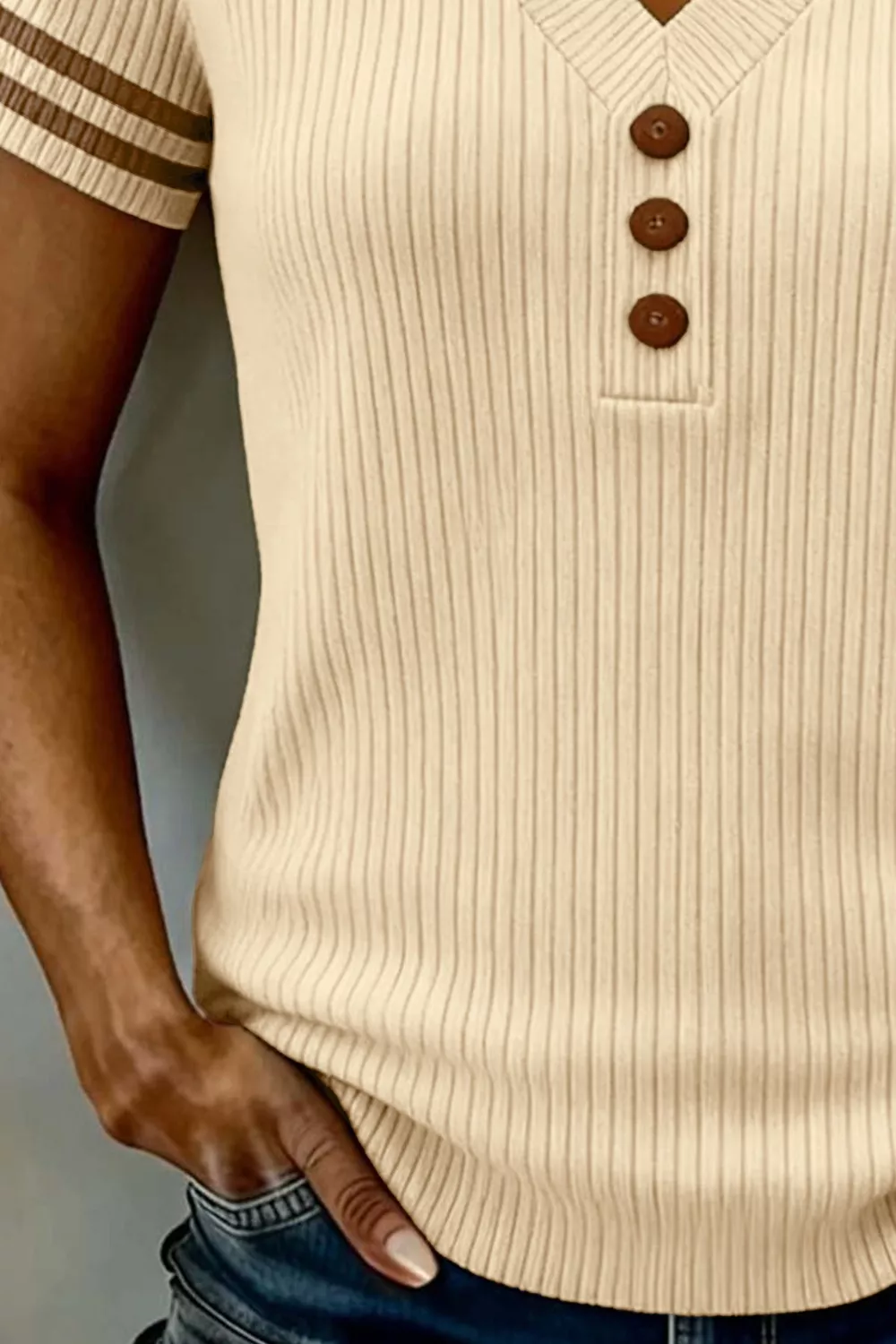 Ribbed V-Neck Knit Top, image 3