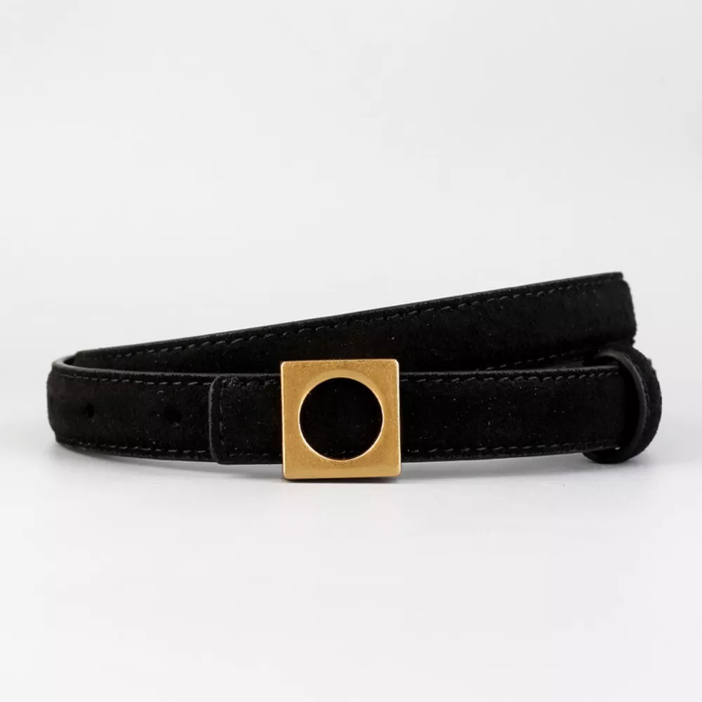 Leather Square Buckle Skinny Belt