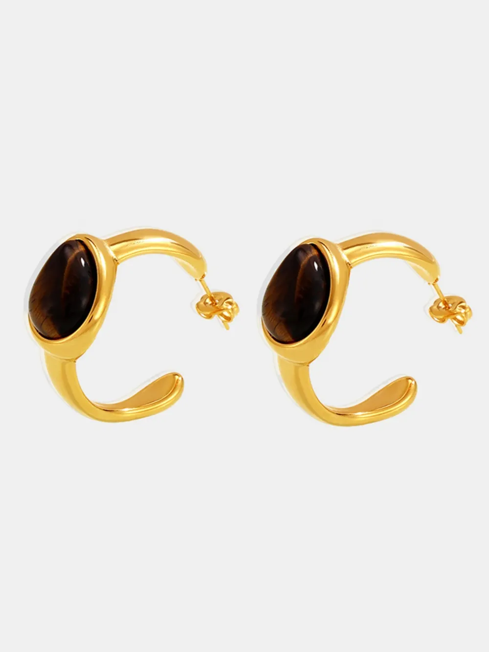 Stainless Steel Tigerite Ring and C-Hoop Earrings Set, image 5