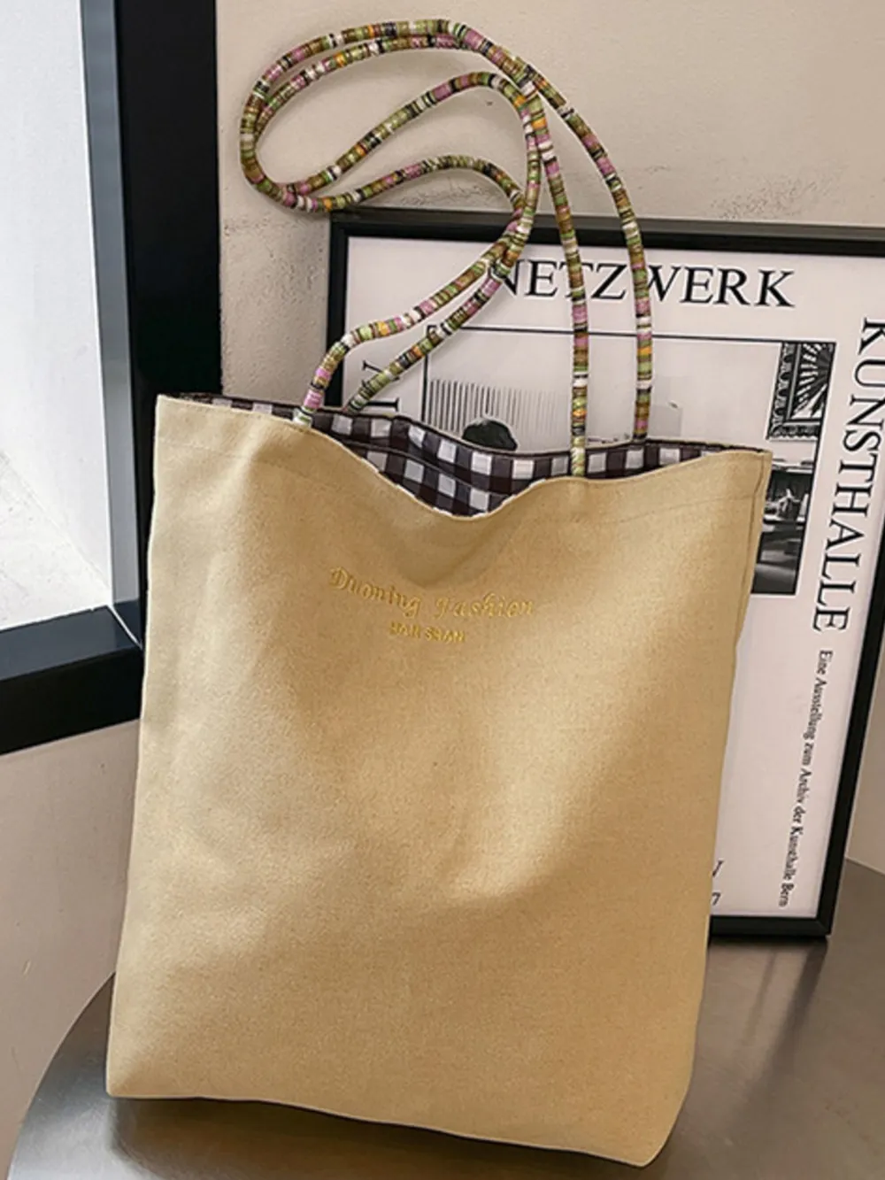 Gingham Pattern Tote Bag, image 11