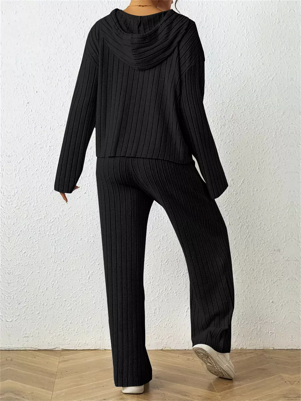Ribbed Drawstring Hoodie and Pants Set, image 8