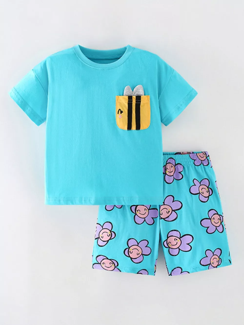Children's Round Neck Top and Shorts Set