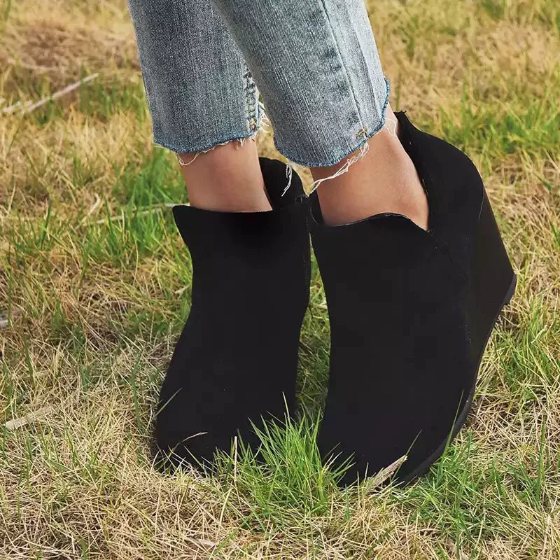 Side Zipper Wedge Boots, image 4