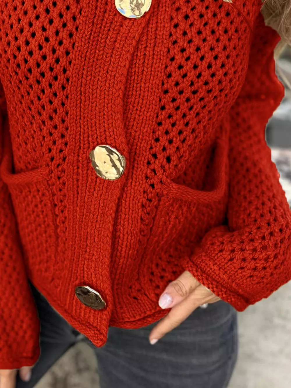 Crochet Button Up Long Sleeve Cardigan, image 20