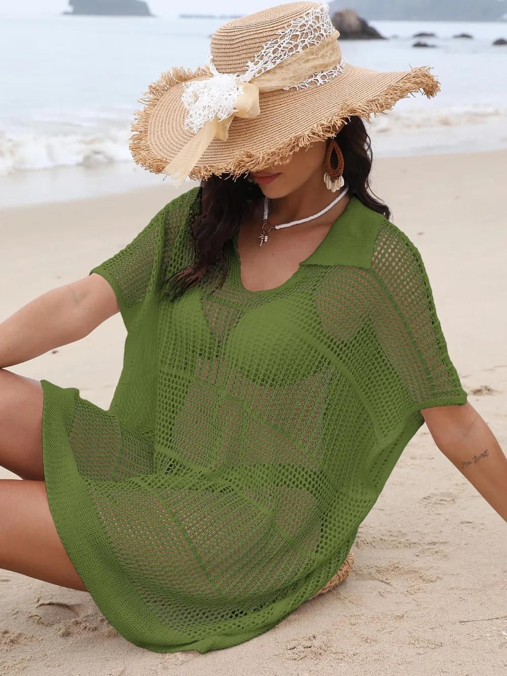 Hollow Out Collared Neck Cover-Up, image 20