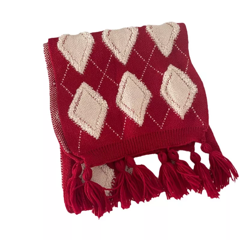 Diamond Pattern Knitted Tassel Scarf, image 6