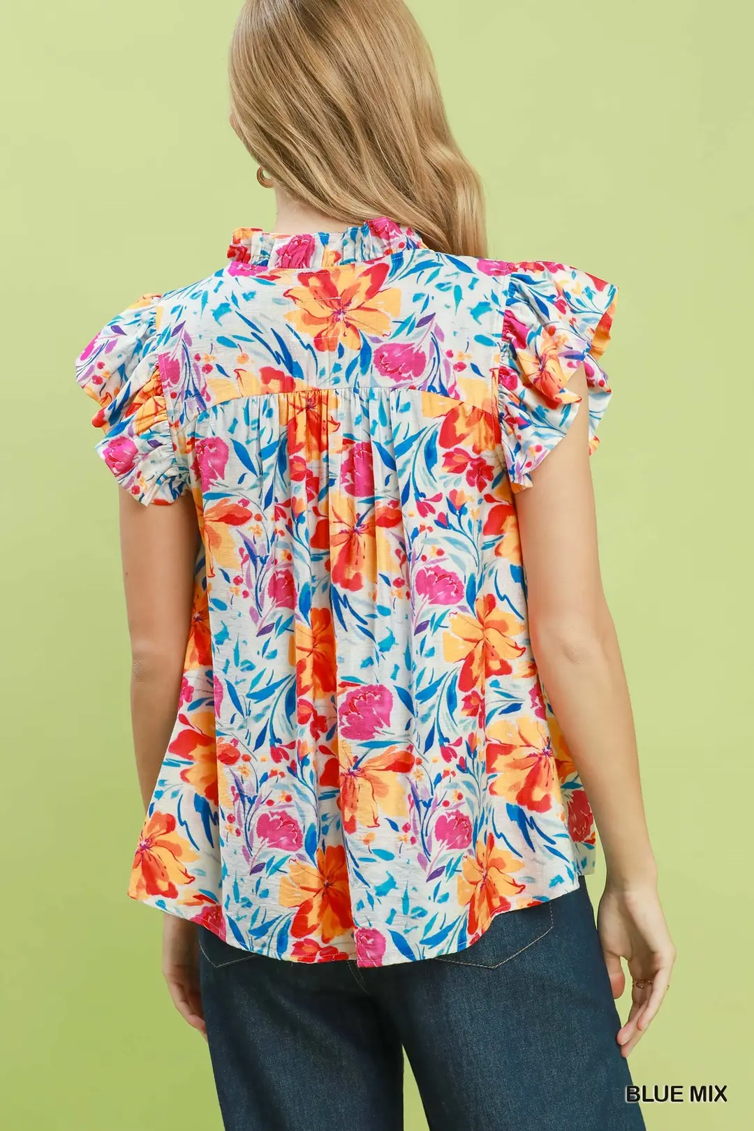 Smocked Yoke Ruffle Sleeve Floral Blouse, image 3