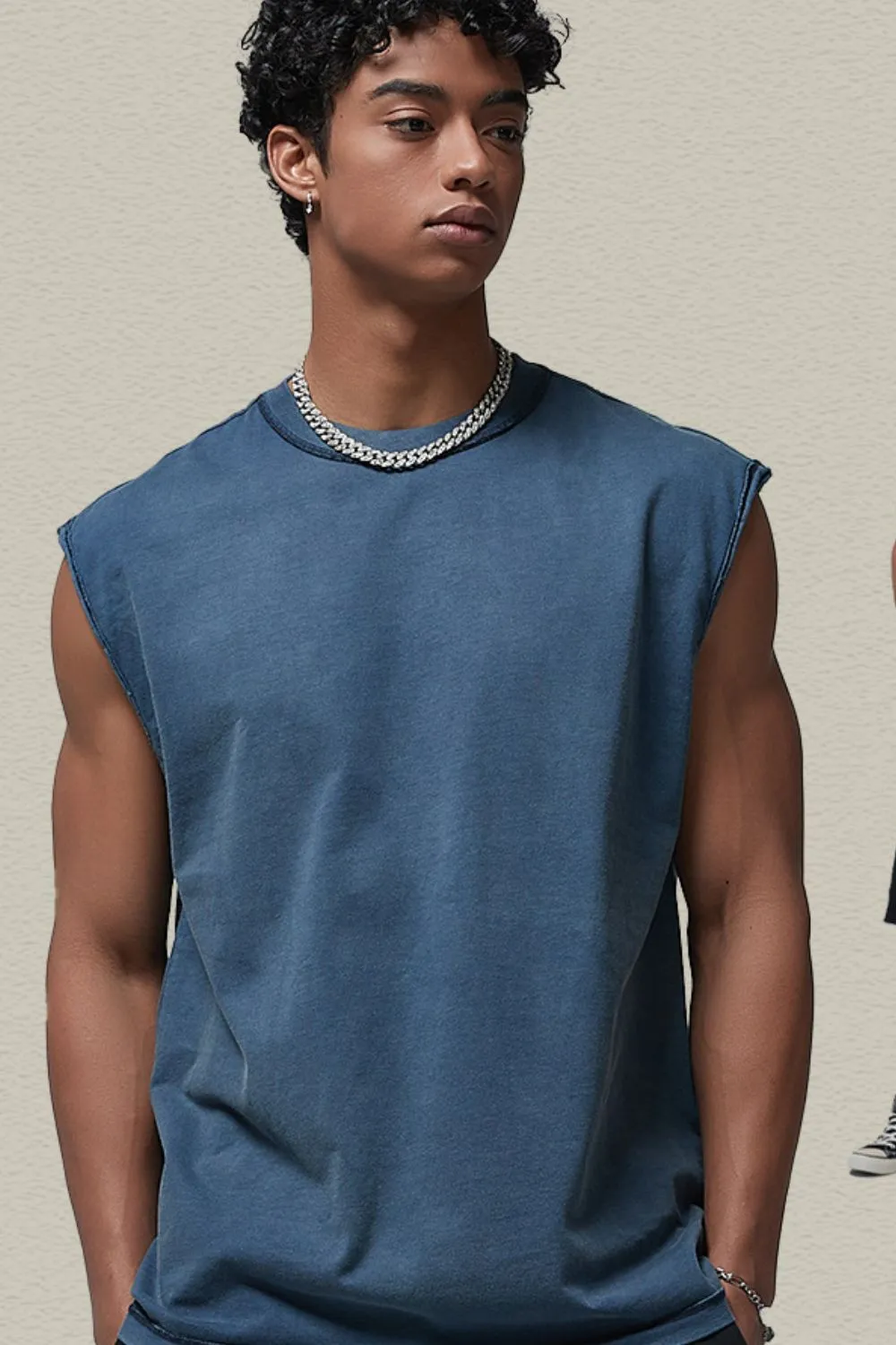 Men's Washed Round Neck Sleeveless Top, image 2