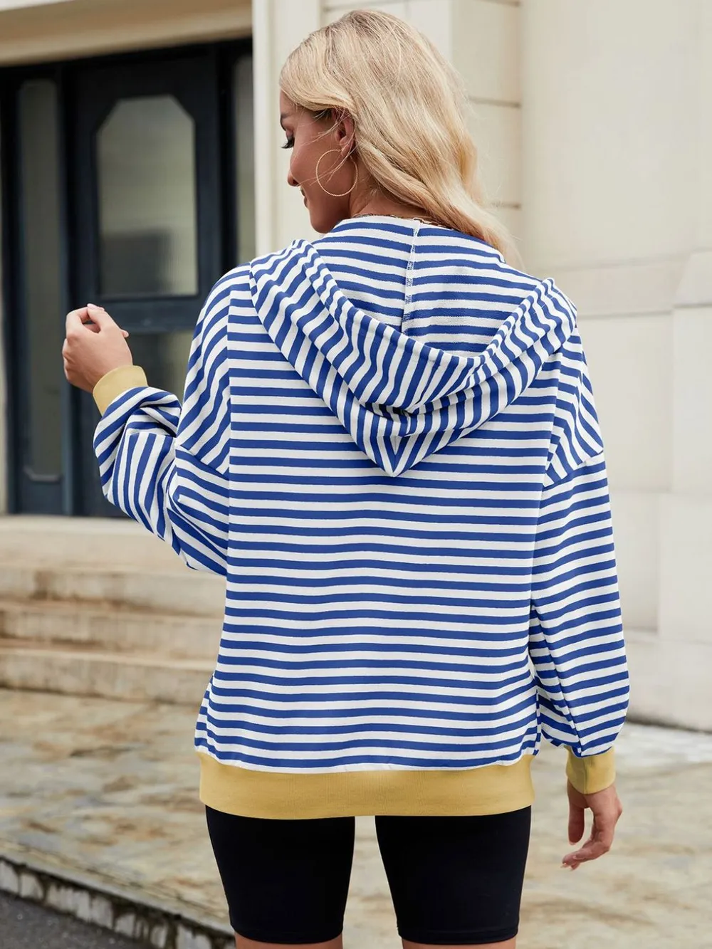 Drawstring Striped Zip Up Long Sleeve Hoodie, image 22
