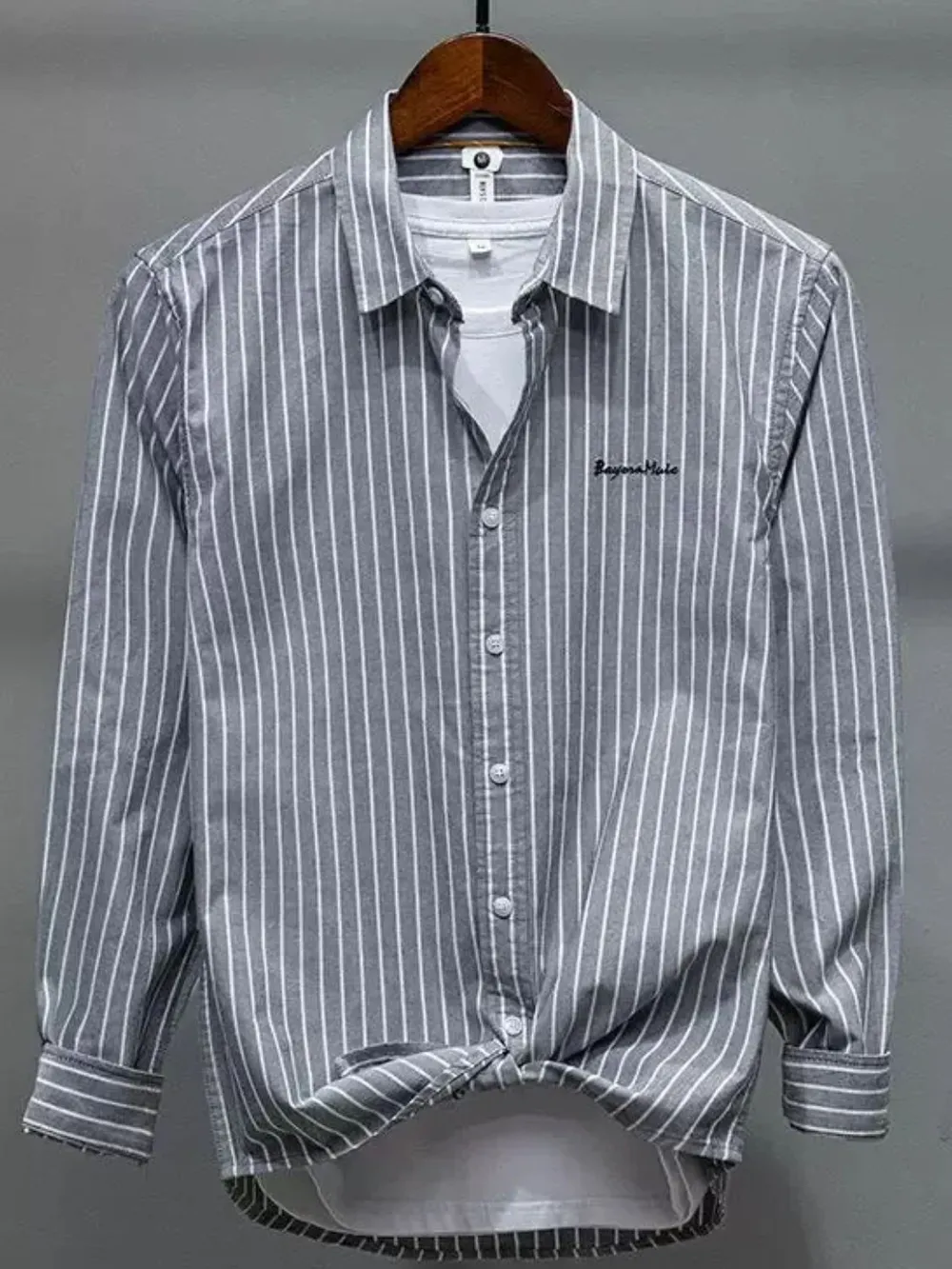 Men's Plus Size Striped Button Up Long Sleeve Shirt, image 2