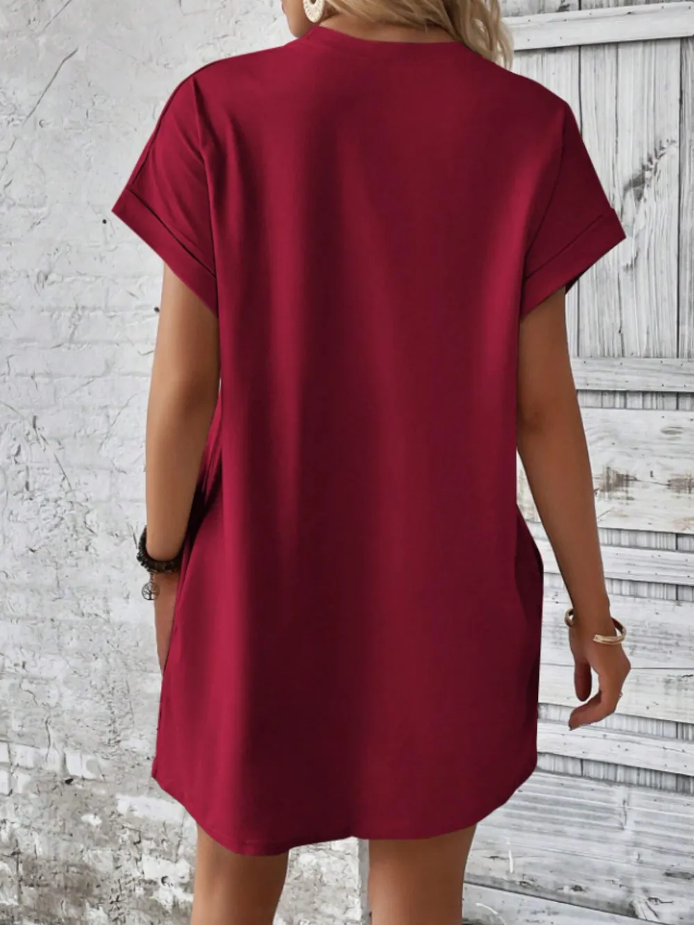 Round Neck Short Sleeve Mini Tee Dress with Pockets, image 16