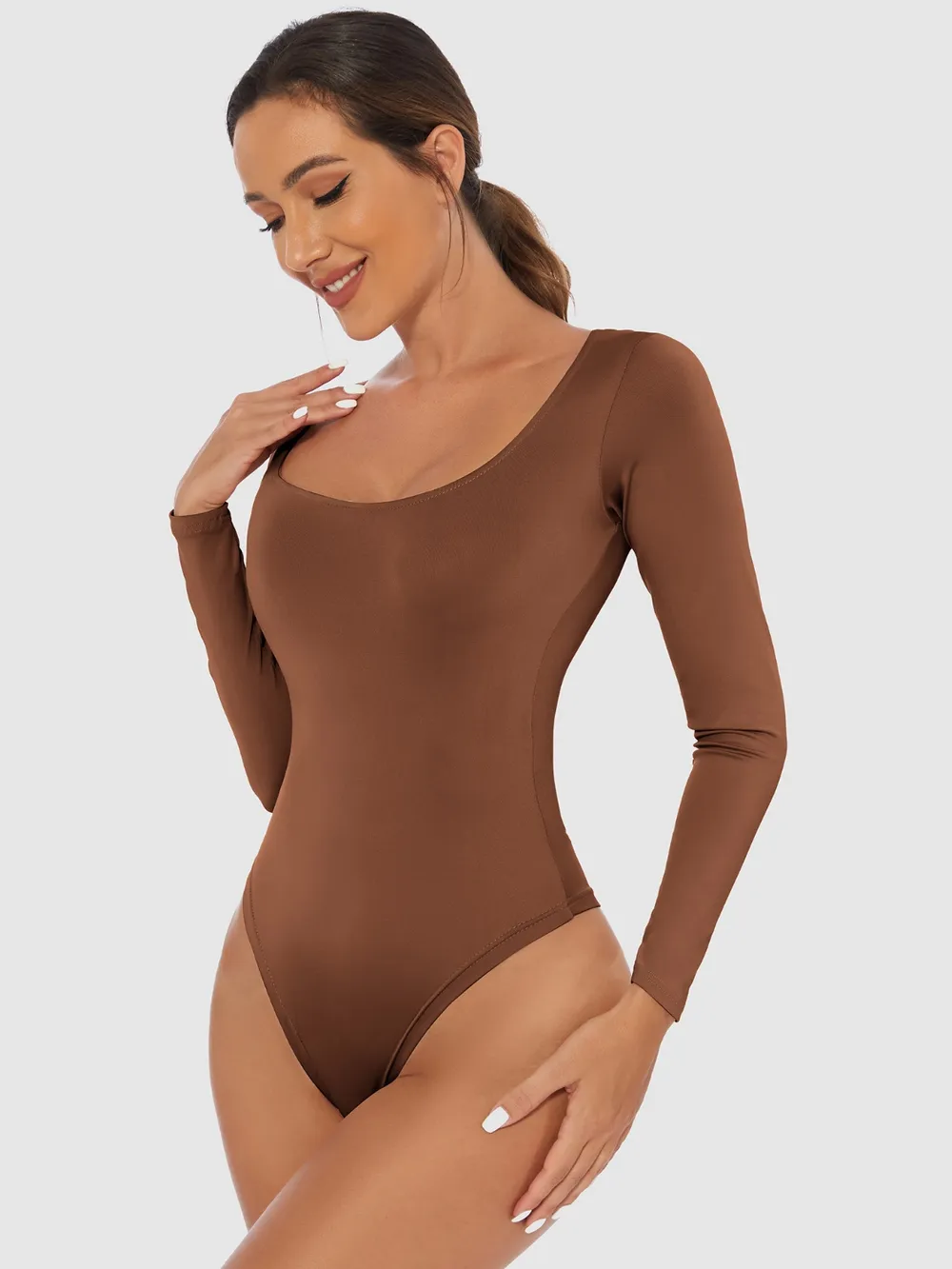 Full Size Scoop Neck Long Sleeve Bodysuit, image 9