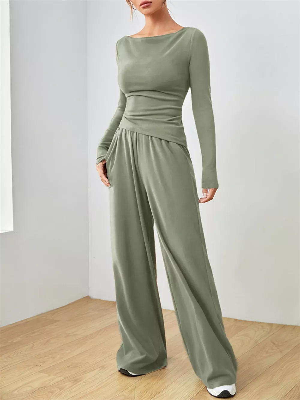 Casual Long Sleeve Top & Wide Leg Pants Set, image 7