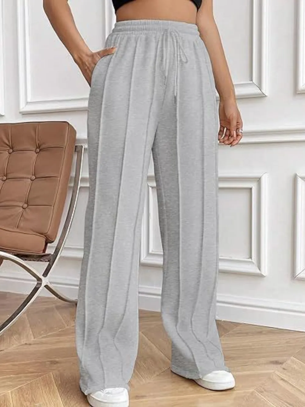 Drawstring Wide Leg Pants with Pockets, image 14
