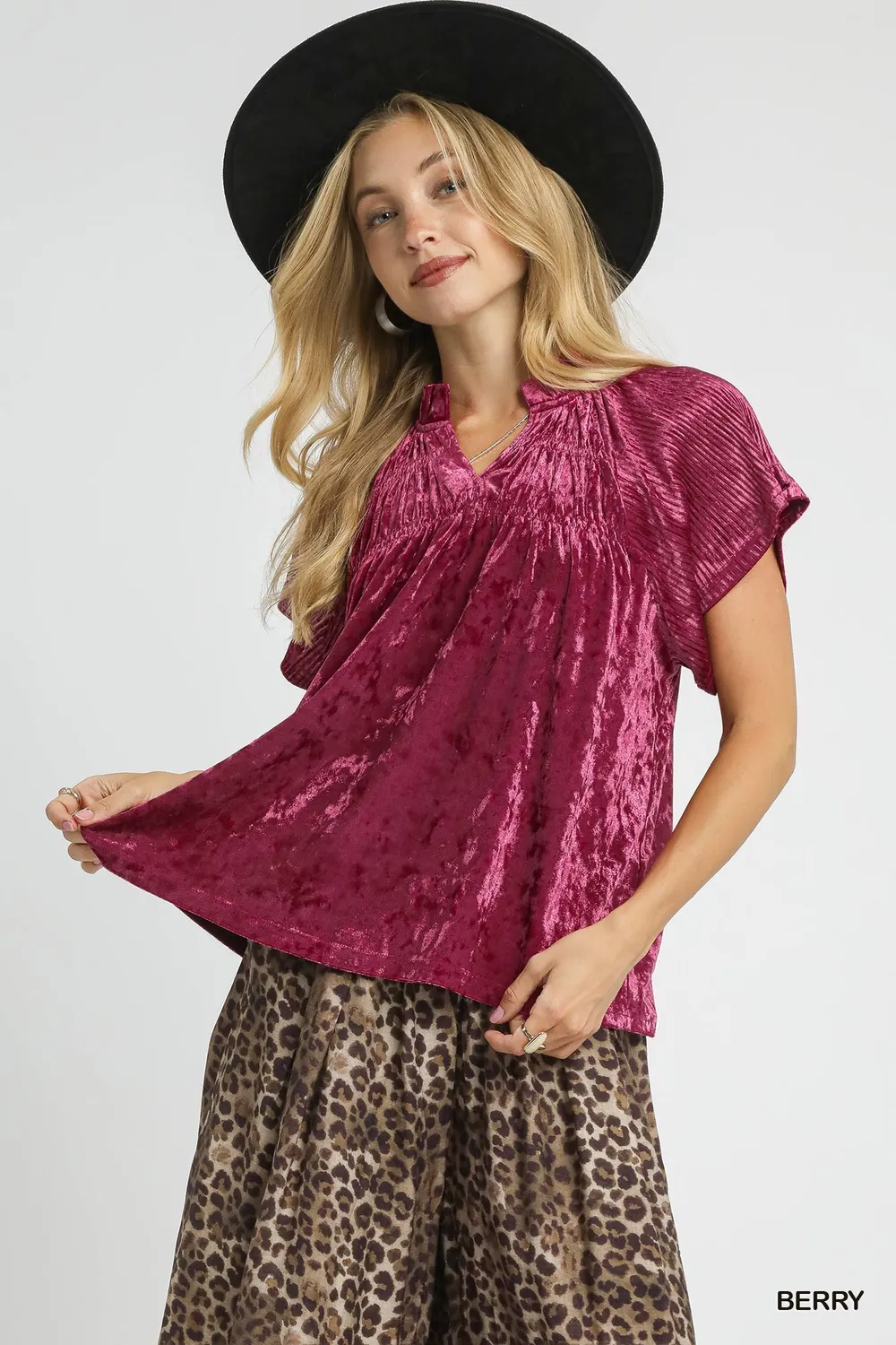 Crushed Velvet Pleated Blouse