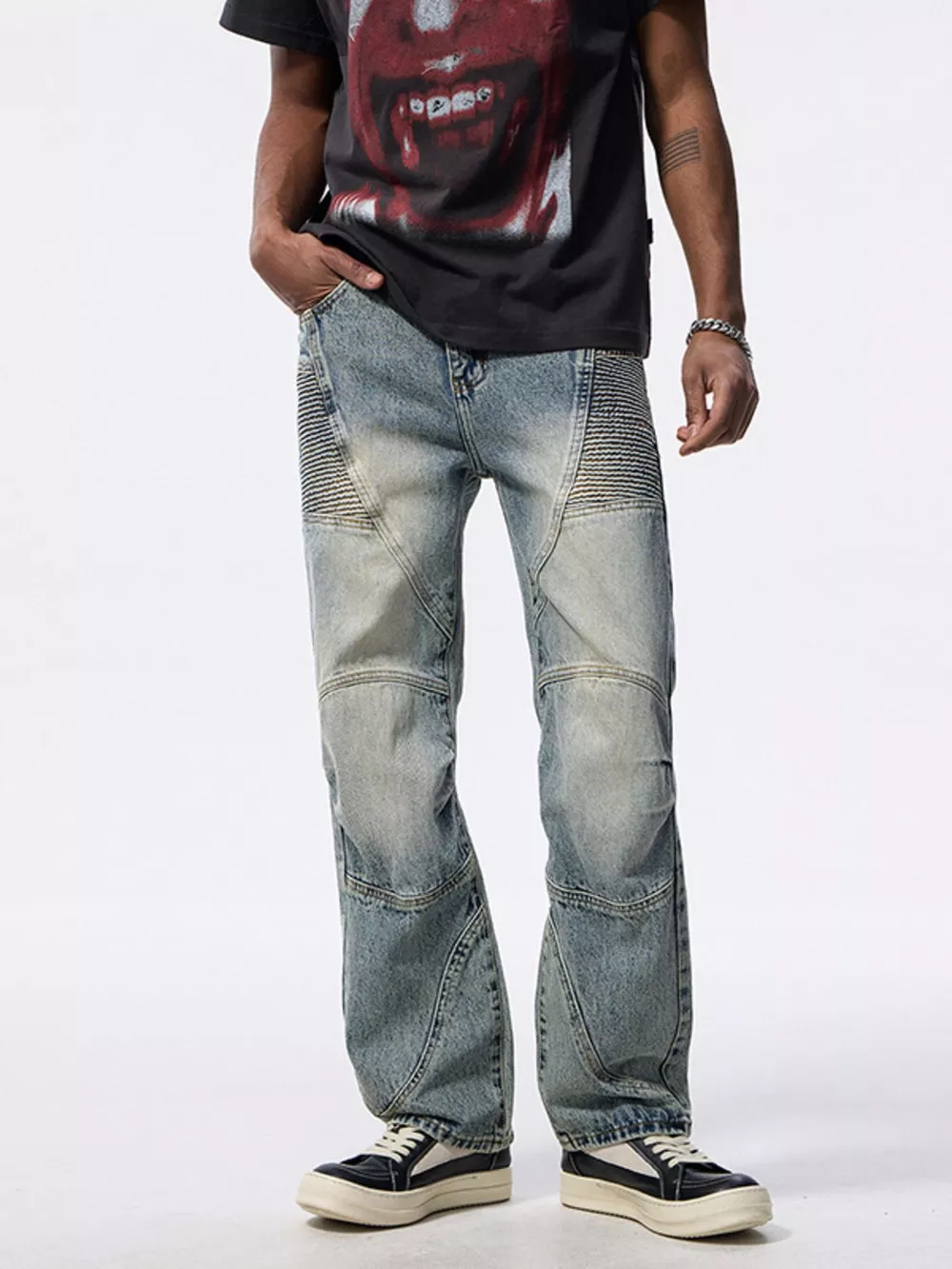 Men's Washed Wide Leg Jeans, image 2