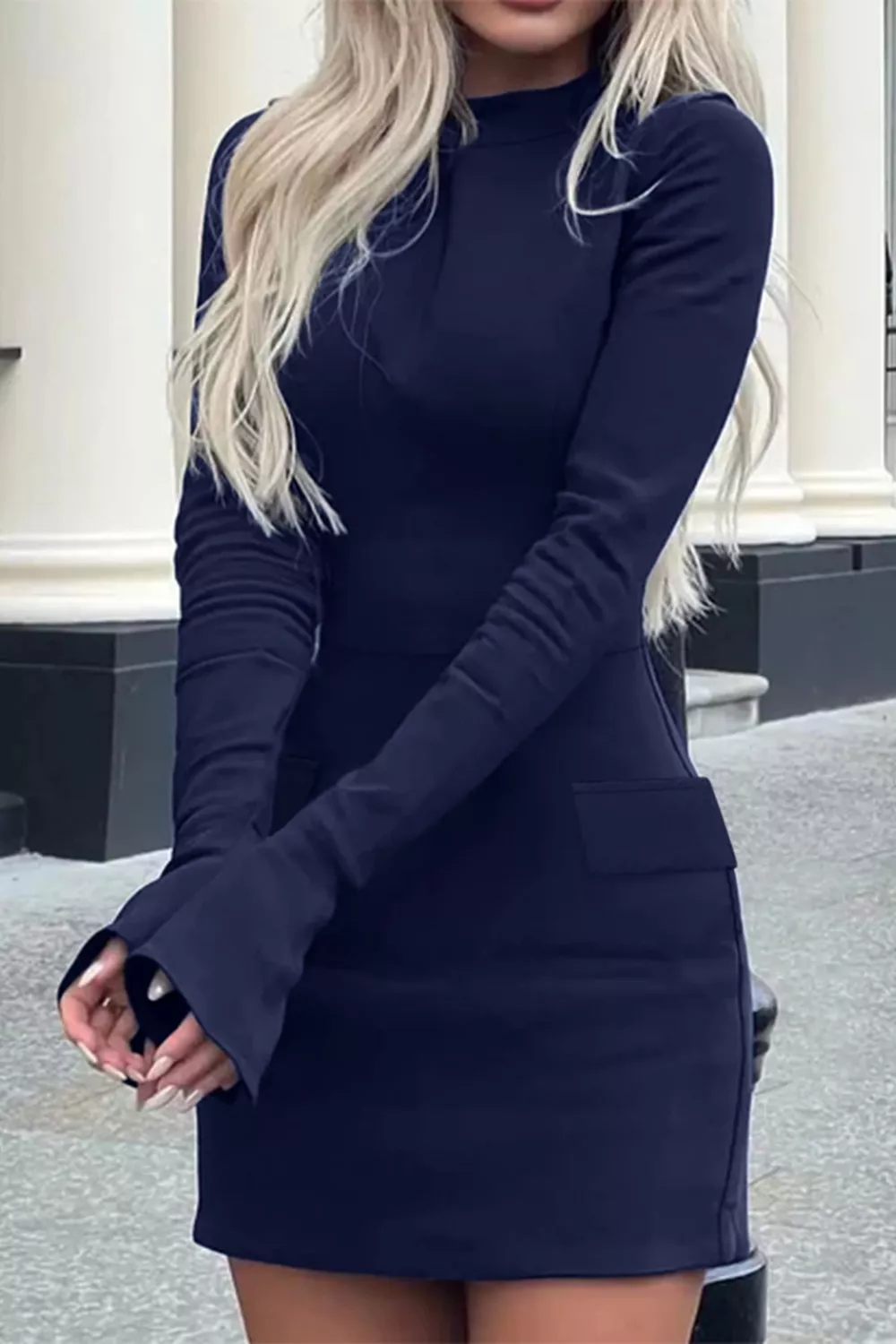 Long-Sleeve Mini Dress with Flap Pockets, image 9