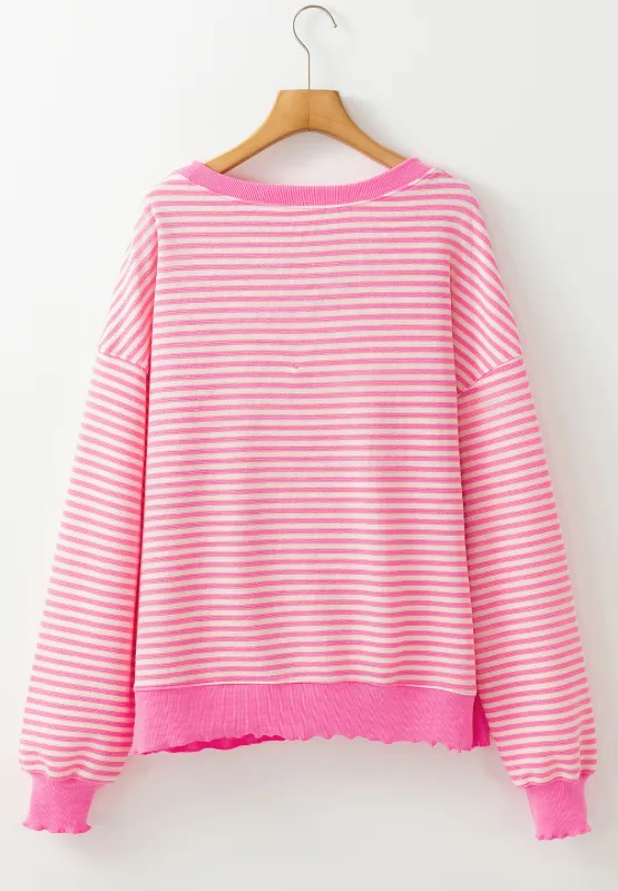 Striped Sequin Heart Round Neck Long Sleeve Sweatshirt, image 5
