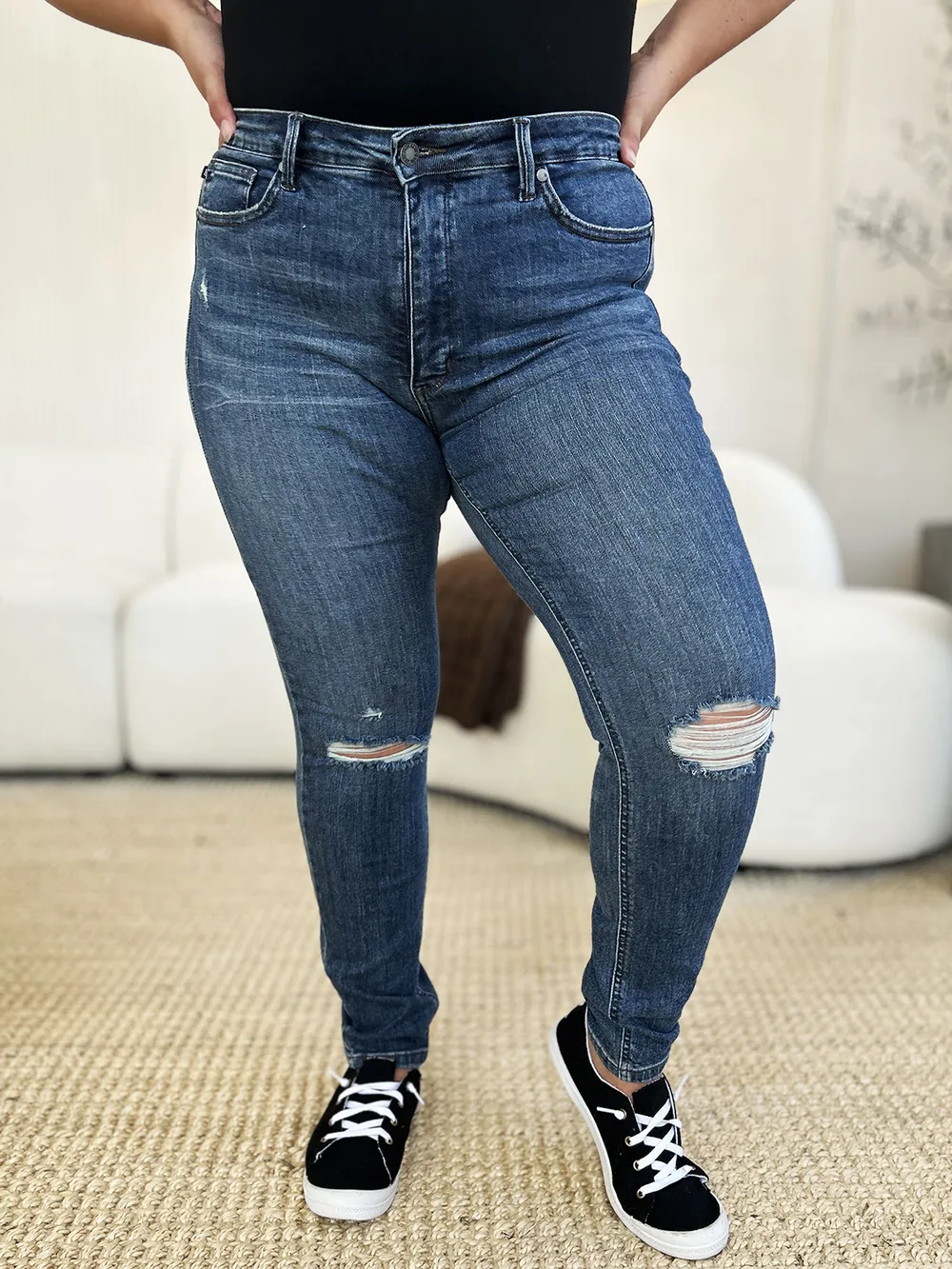 Full Size Mid Waist Distressed Slim Jeans, image 11