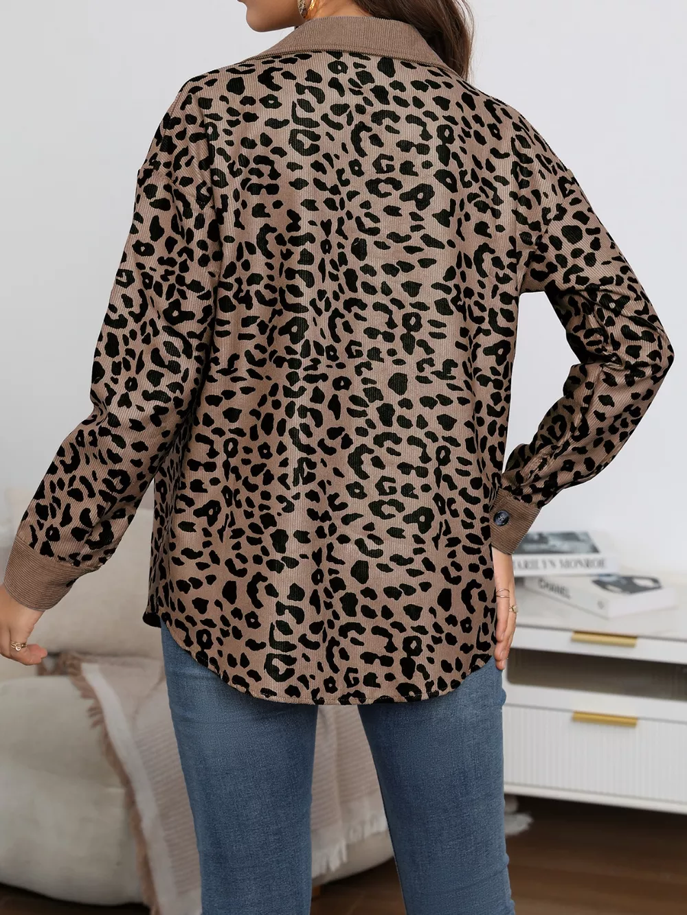 Full Size Leopard Print Button-Down Jacket Plus Size, image 16