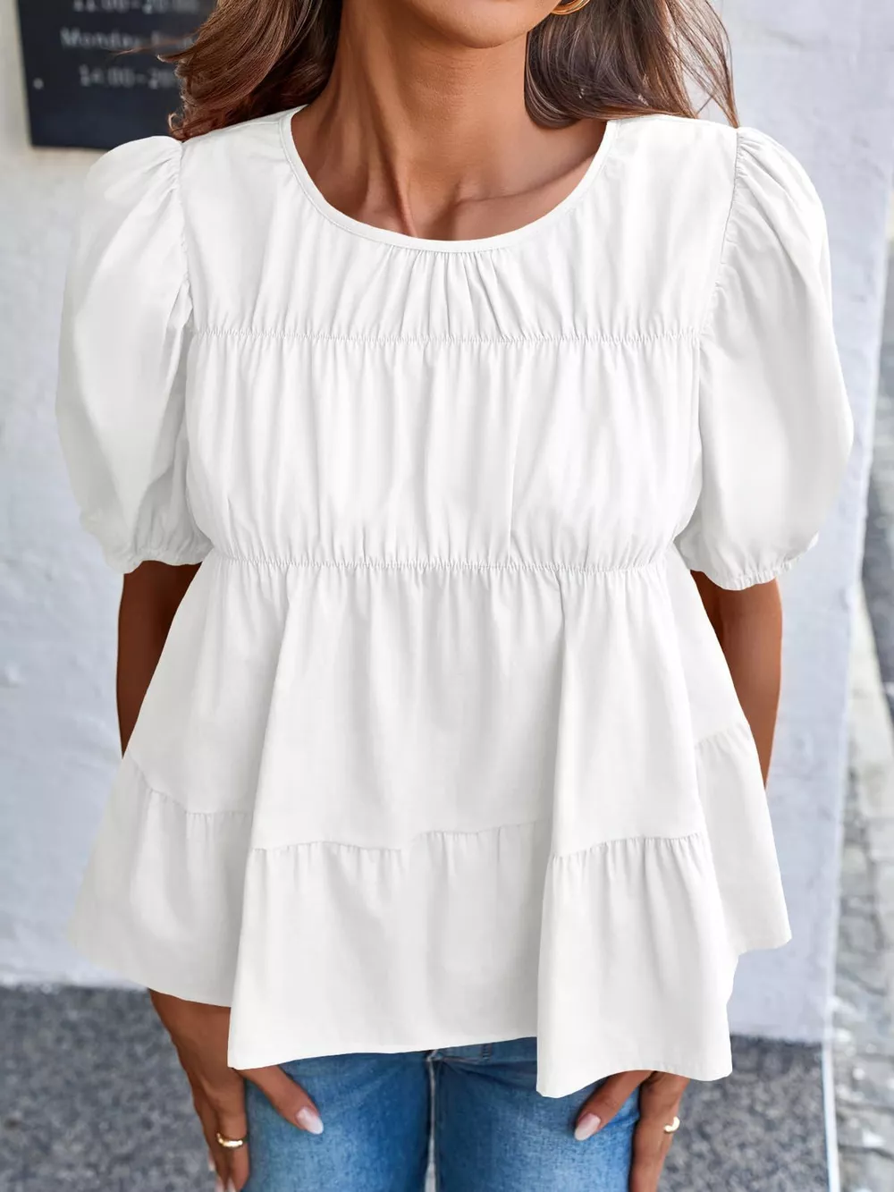 Ruched Tiered Puff Sleeve Blouse, image 5