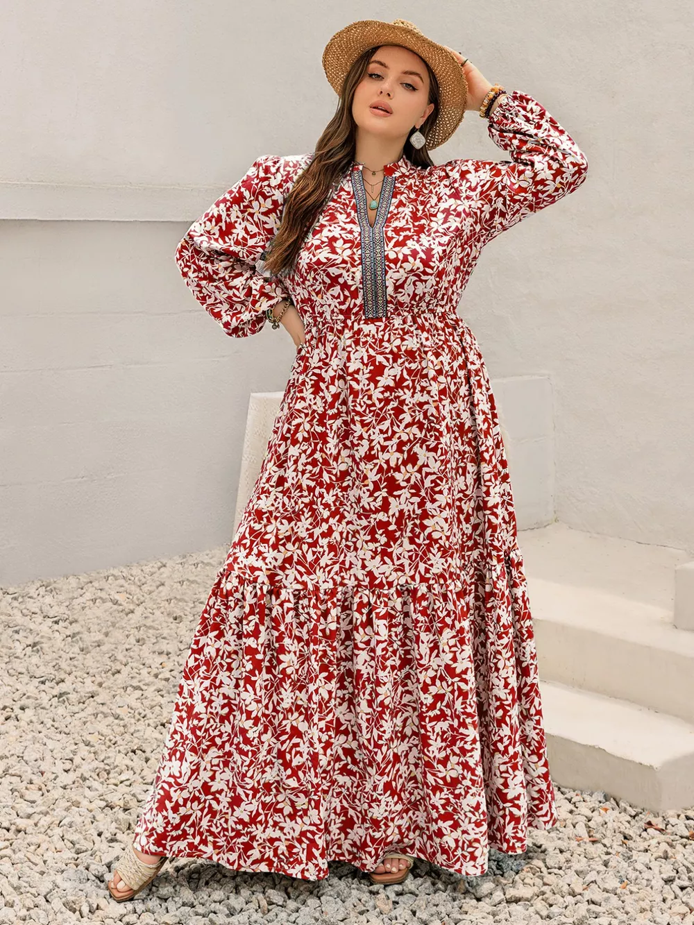 Plus Size Floral Print Long Sleeve Maxi Dress, image 8