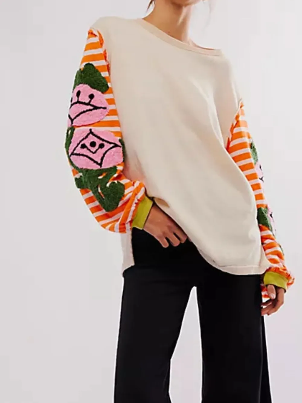 Striped Round Neck Long Sleeve Sweatshirt, image 9