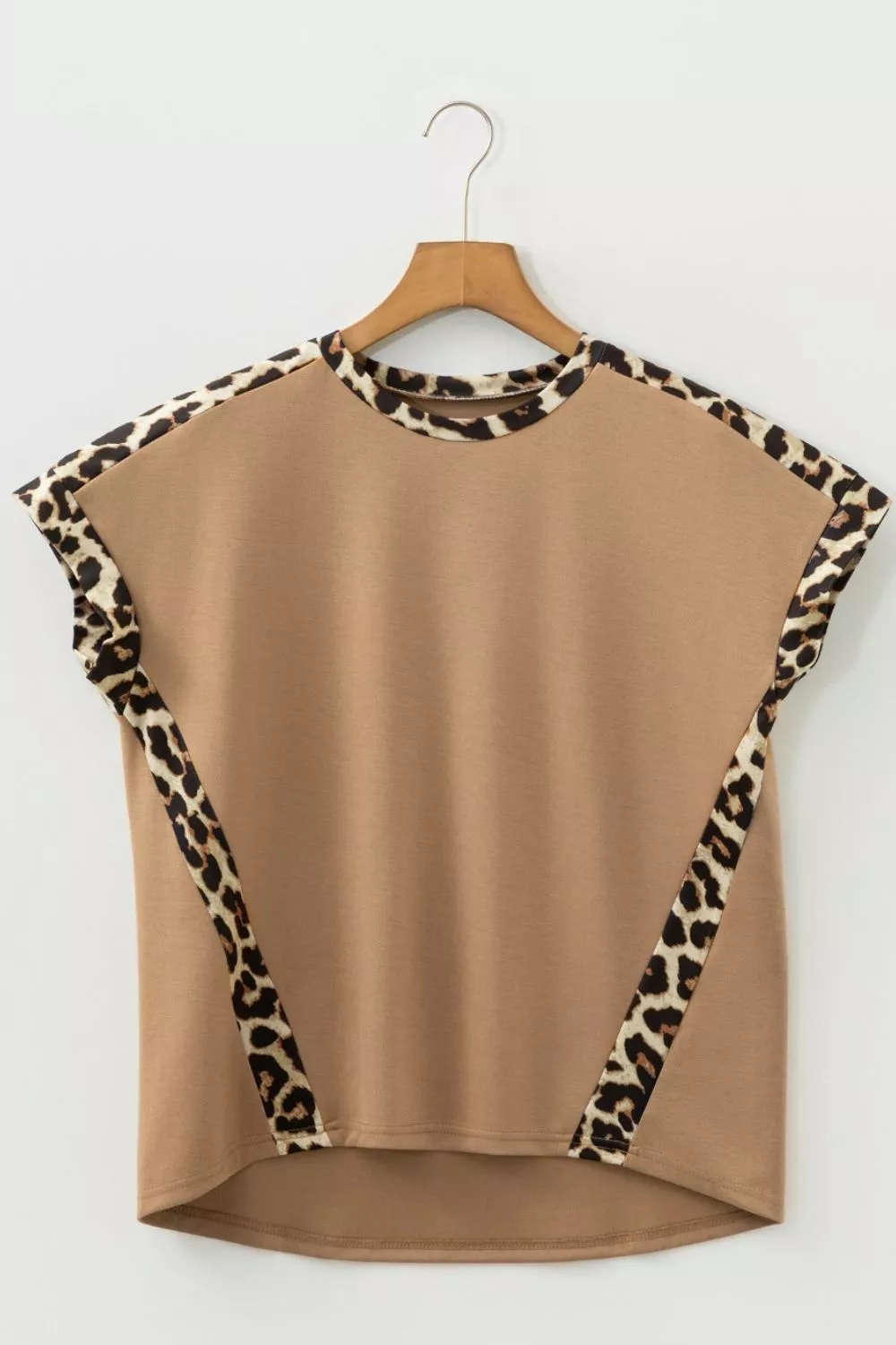Light French Leopard Trim Round Neck Loose T Shirt, image 4