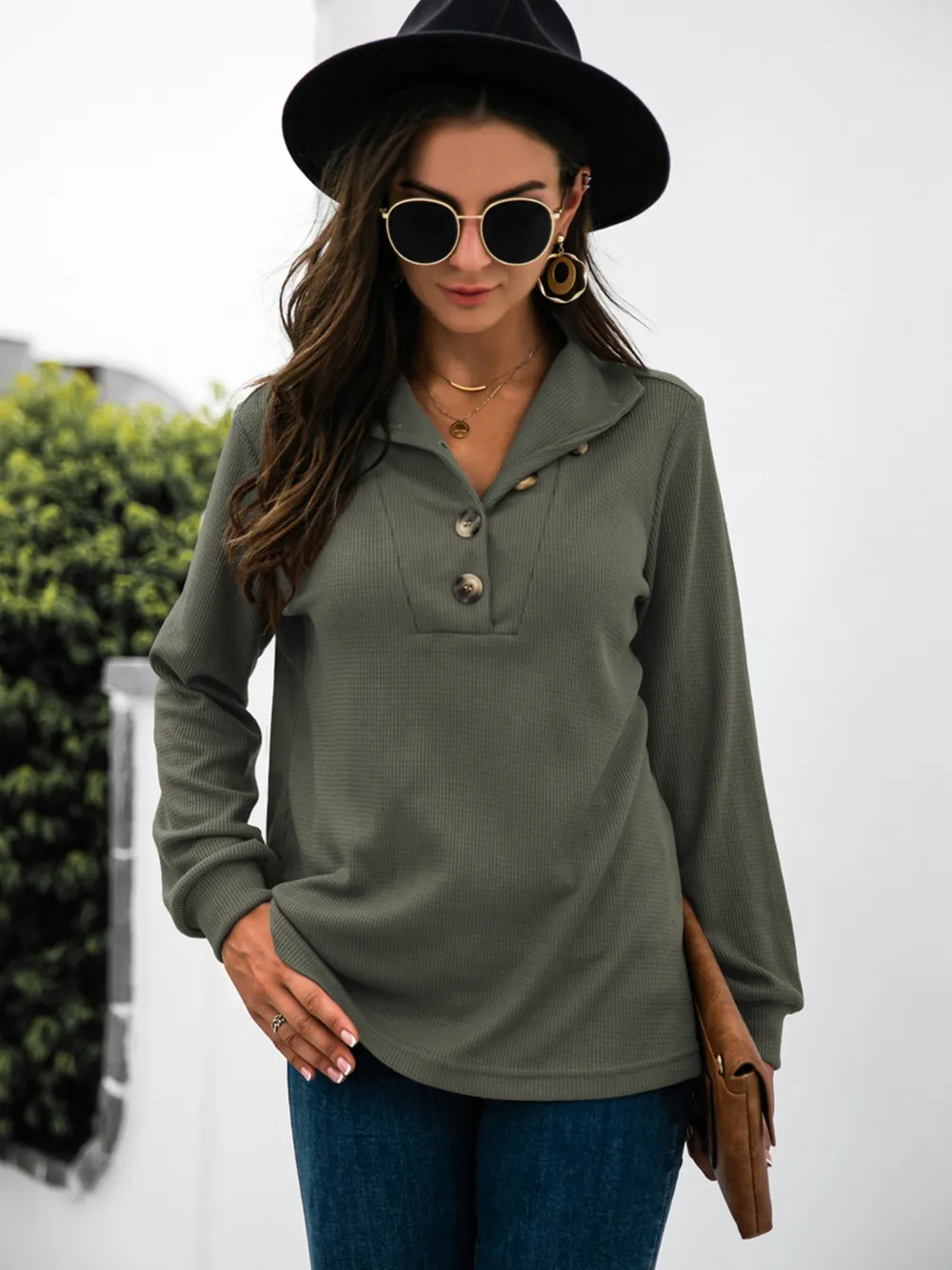 Half Button Long Sleeve T-Shirt, image 20