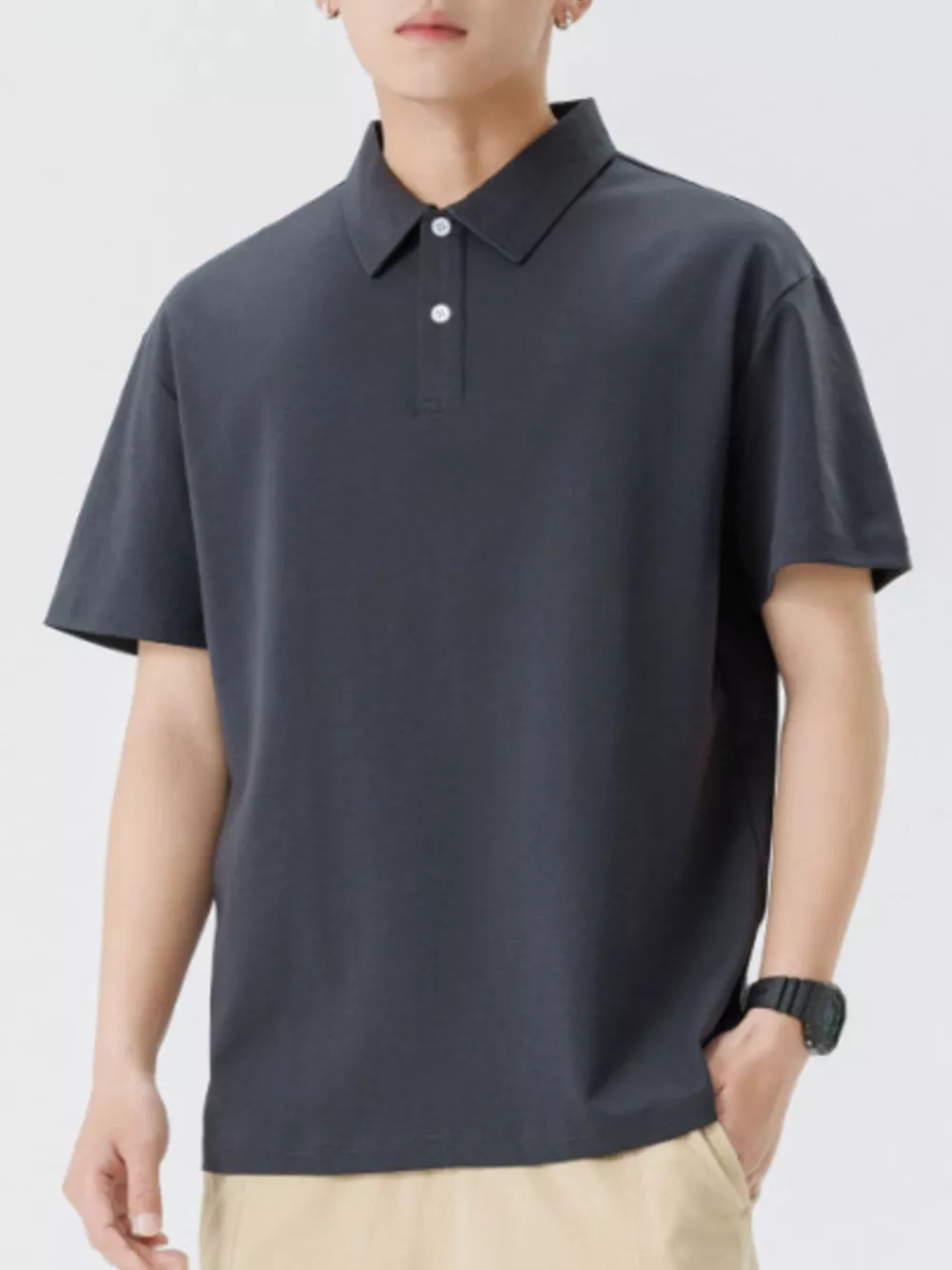 Men's Plus Size Button Detail Short Sleeve Polo, image 8