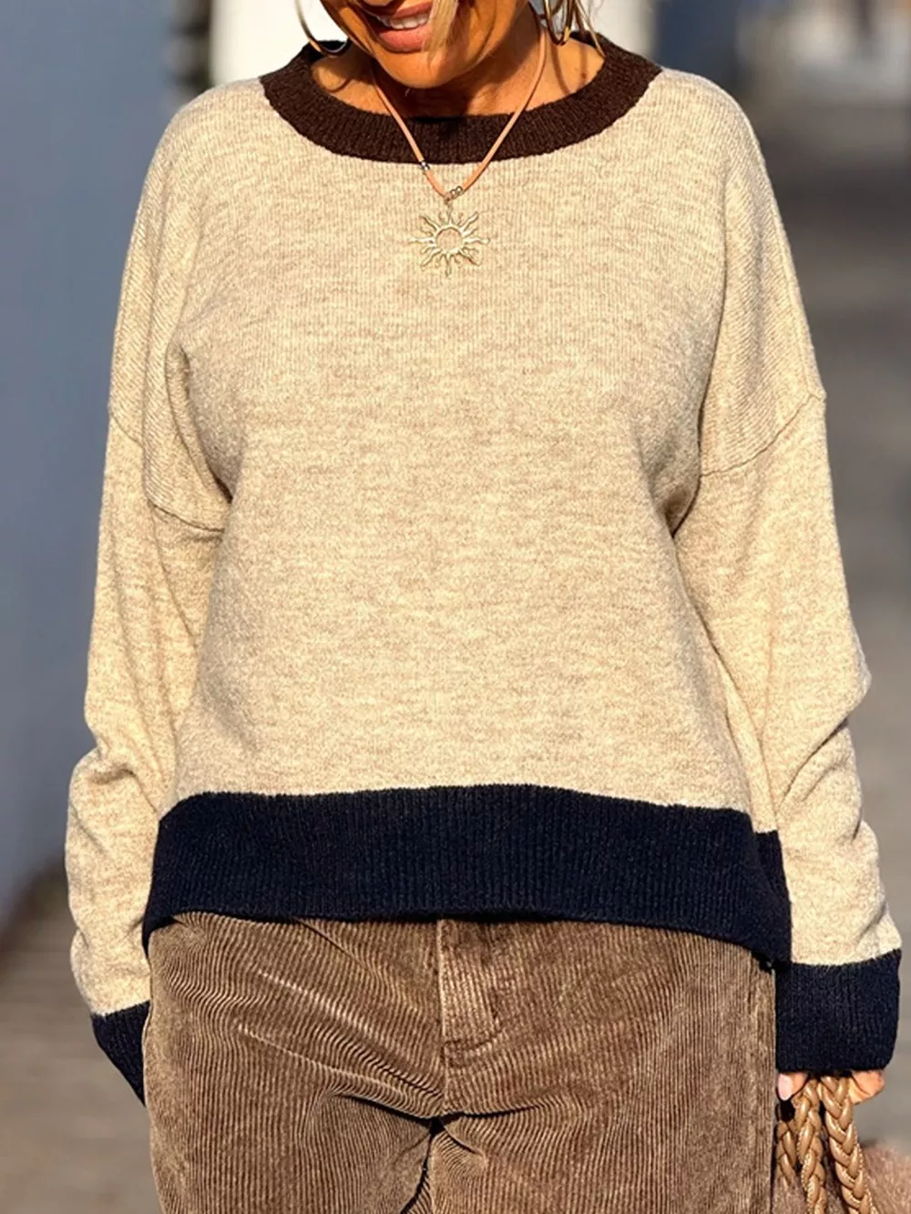 Contrast Trim Crew Neck Sweater, image 4